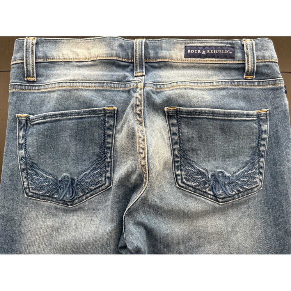 Rock & Republic Low-Rise Roth Bootcut Jeans Womens 6 Blue Faded Stretch Denim